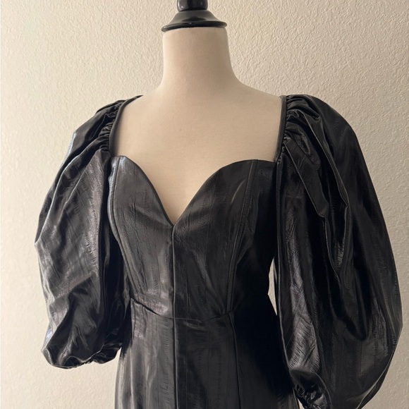 Rotate Birger Christensen Irina Faux Leather Knee Length Dress Puff Sleeves Sz 6 - Picture 4 of 12
